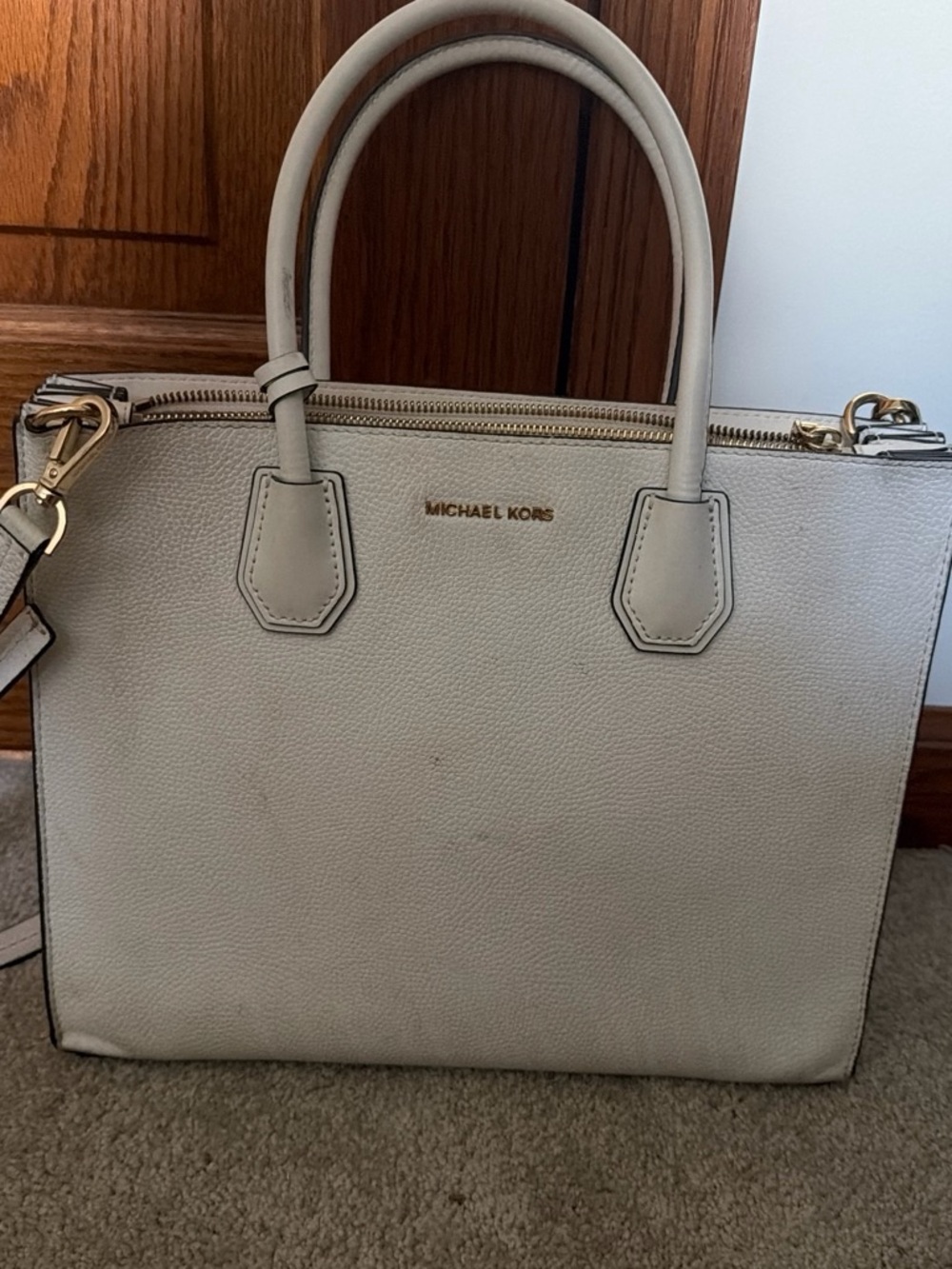 Michael Kors Cream Leather Tote with Gold Hardware